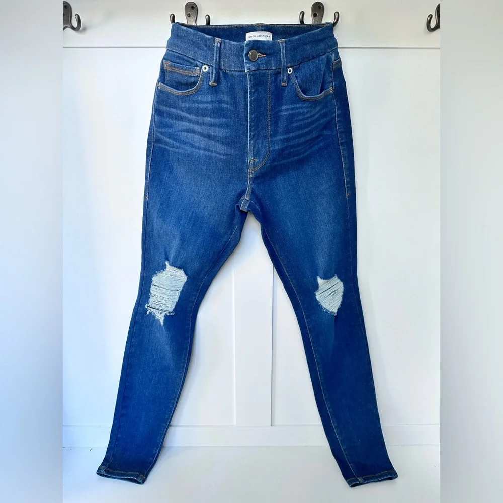 Good American Good Legs Always Fits Distressed Skinny Jeans Size 6-12 - Picture 2 of 8